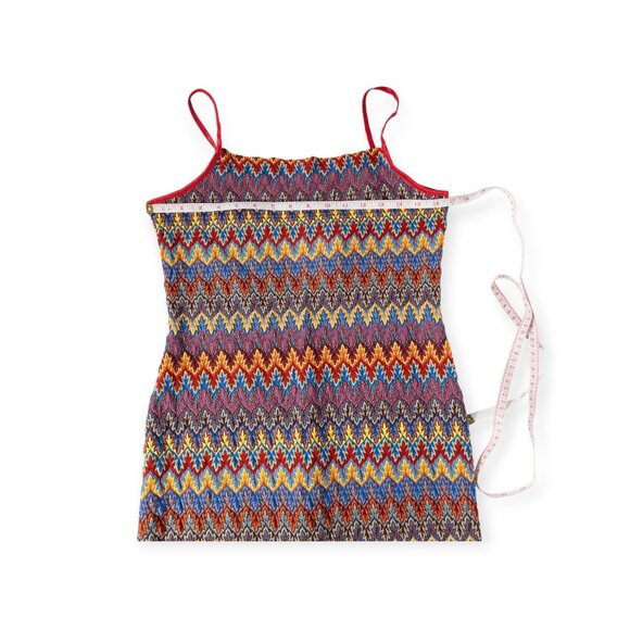 Vintage Y2K Eye Candy Zigzag Multicolor Knit Midi Dress With Red Spaghetti Strap - Picture 8 of 11